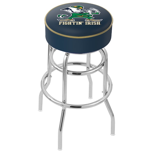25" Notre Dame Leprechaun Cushion Seat, 2-Ring Chrome Swivel Bar Stool